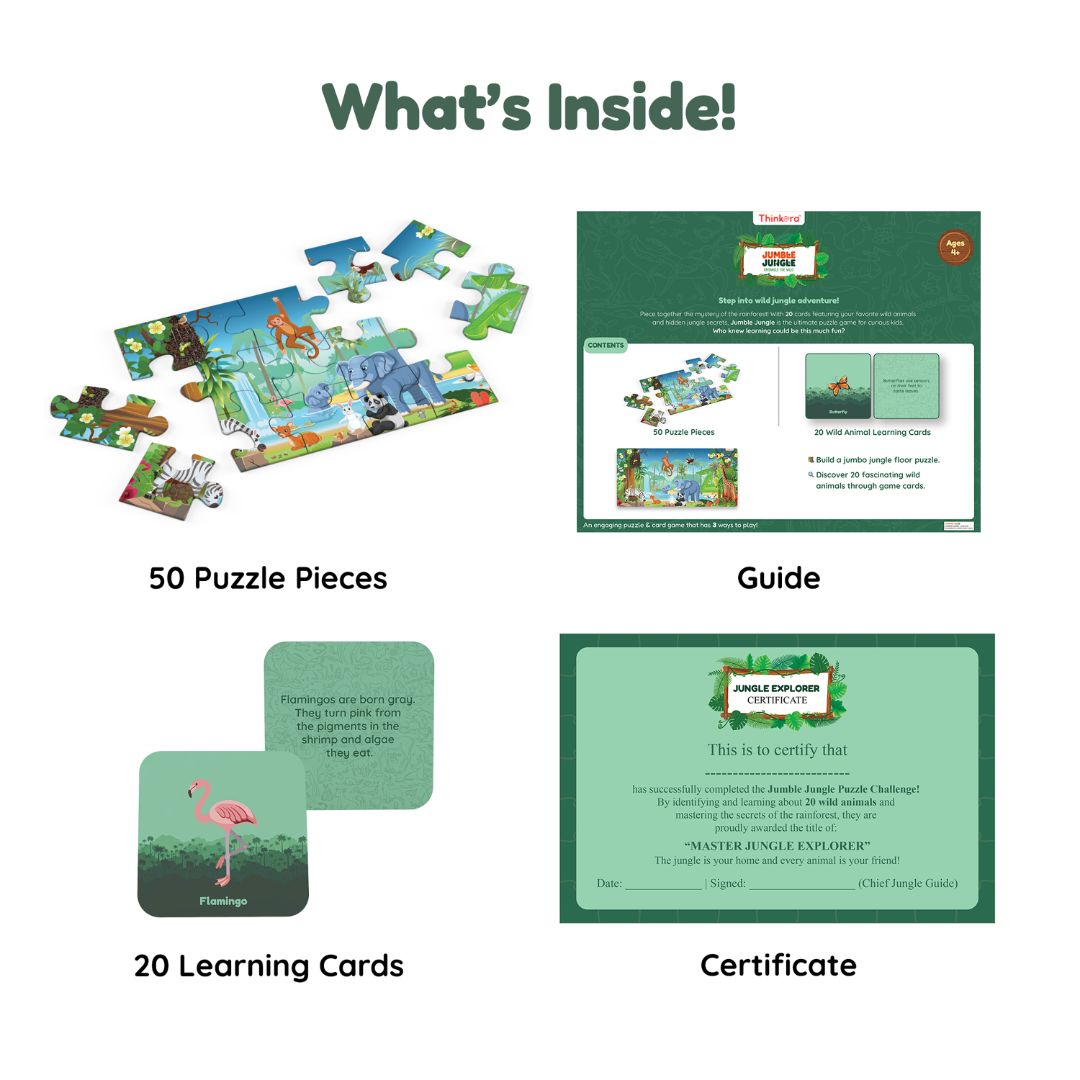 Jumble Jungle - Jumbo Floor Puzzle for Kids, 50 Pieces with 20 Animal Game Cards (Ages 4+)
