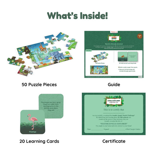 Jumble Jungle - Jumbo Floor Puzzle for Kids, 50 Pieces with 20 Animal Game Cards (Ages 4+)