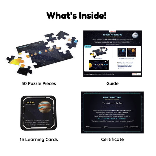 Orbit Master - Solar System Puzzle & Card Game for Kids, 50 Pieces with 15 Cards (Ages 4+)