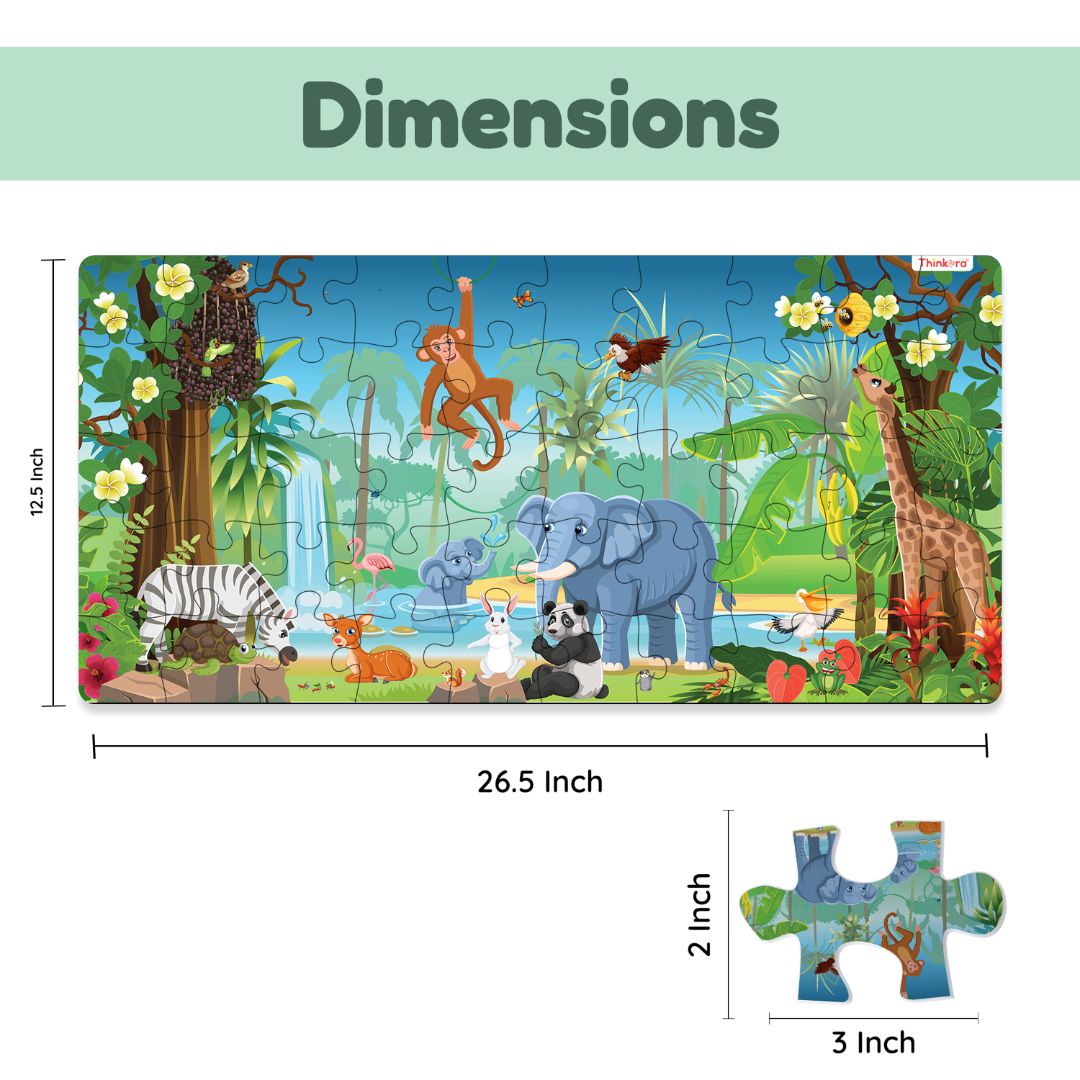 Jumble Jungle - Jumbo Floor Puzzle for Kids, 50 Pieces with 20 Animal Game Cards (Ages 4+)