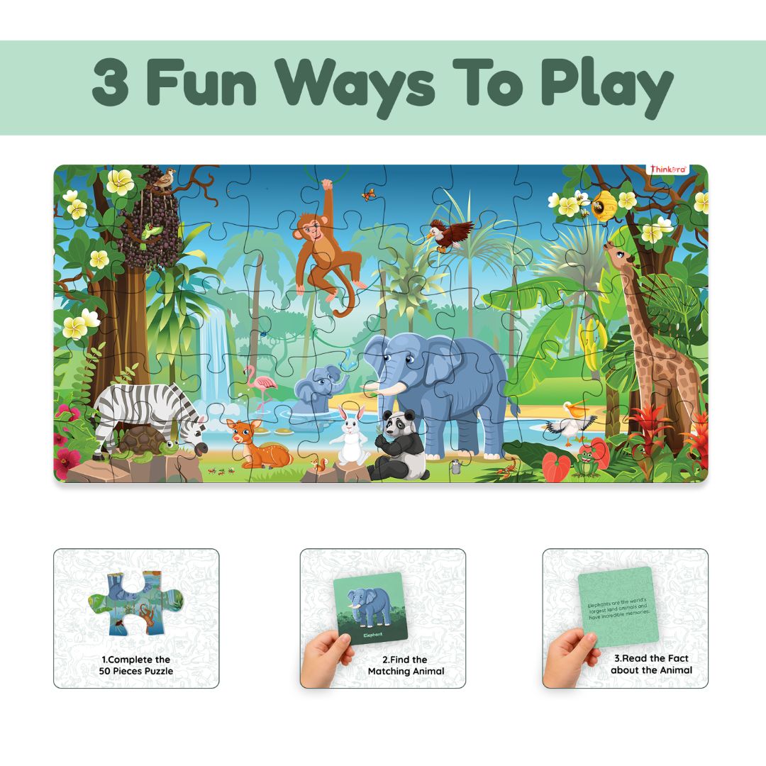 Jumble Jungle - Jumbo Floor Puzzle for Kids, 50 Pieces with 20 Animal Game Cards (Ages 4+)