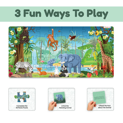 Jumble Jungle - Jumbo Floor Puzzle for Kids, 50 Pieces with 20 Animal Game Cards (Ages 4+)