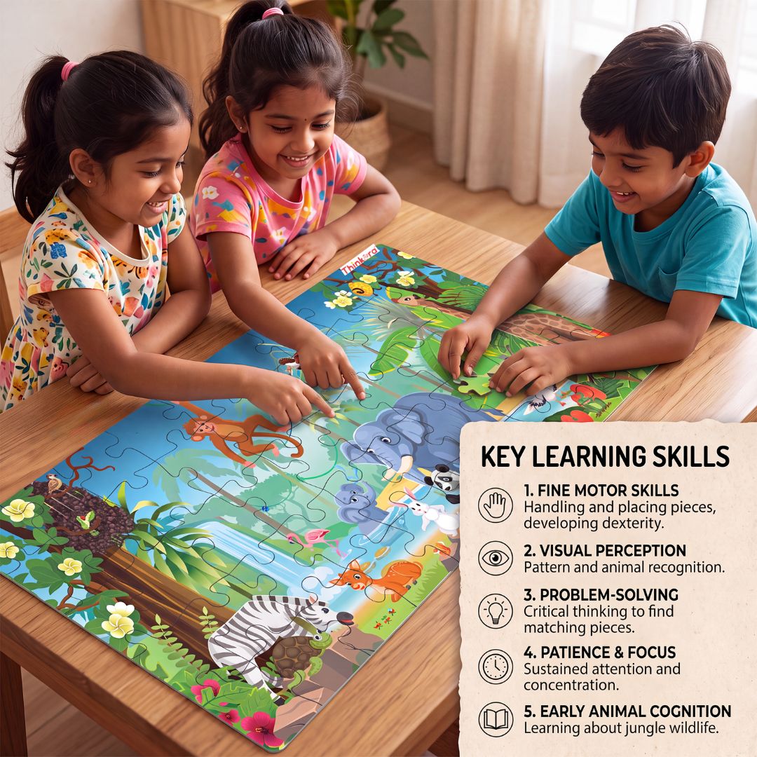 Jumble Jungle - Jumbo Floor Puzzle for Kids, 50 Pieces with 20 Animal Game Cards (Ages 4+)