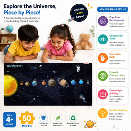 Orbit Master - Solar System Puzzle & Card Game for Kids, 50 Pieces with 15 Cards (Ages 4+)