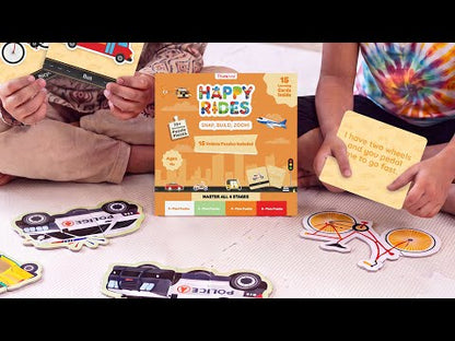 Happy Rides - Vehicle Puzzle & Card Game for Kids, 70 Pieces, 15 Puzzles, 4 Levels (Ages 4+)