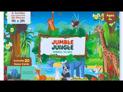 Jumble Jungle - Jumbo Floor Puzzle for Kids, 50 Pieces with 20 Animal Game Cards (Ages 4+)